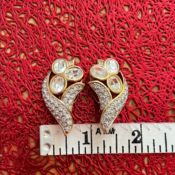 Goldtone and Crystal Earrings- Clip On - Picture 5 of 5